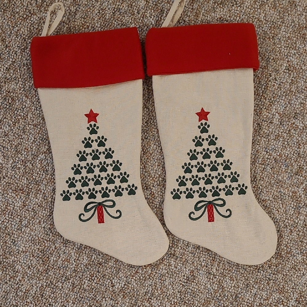 🐶 NWOT Burlap Dog Paw Print Christmas Stockings